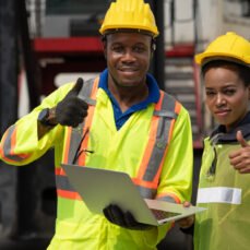 Black,African,Male,And,Female,Worker,Showing,Thumbs,Up,With